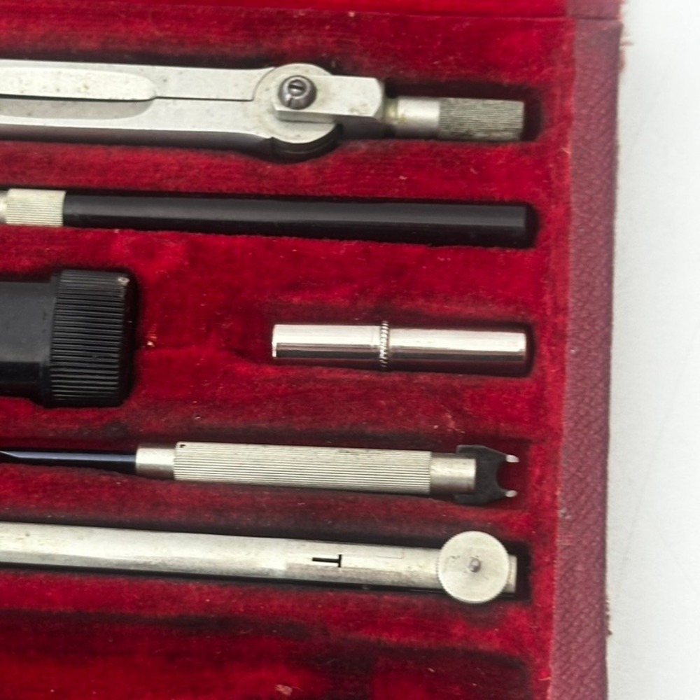 Vintage Howard Sutton Germany Drafting Tool Set Compass Architect Kit Red Case - Picture 2 of 12